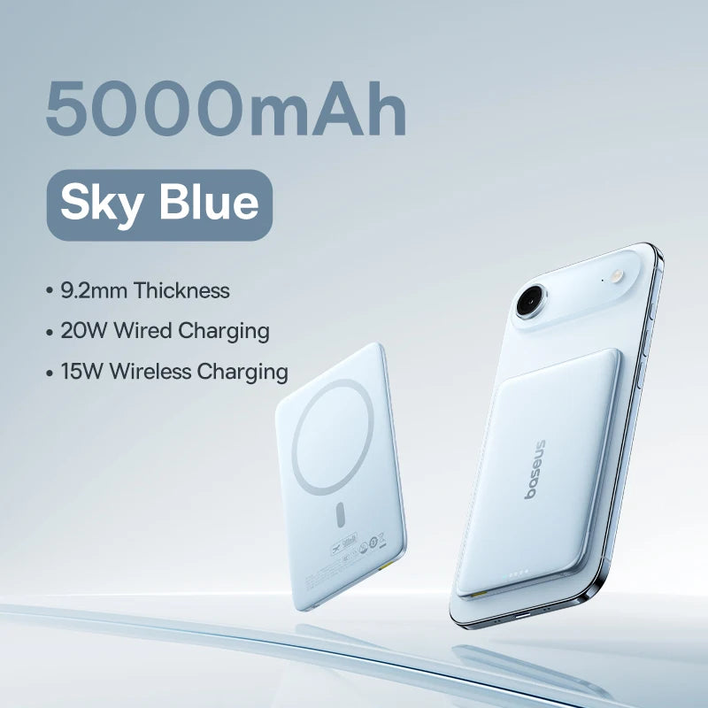 Baseus 5000mAh Magnetic Power Bank 15W Wireless 20W Wired Charging Thin Card-Sized Slim Portable Powerbank for iPhone 17 Samsung