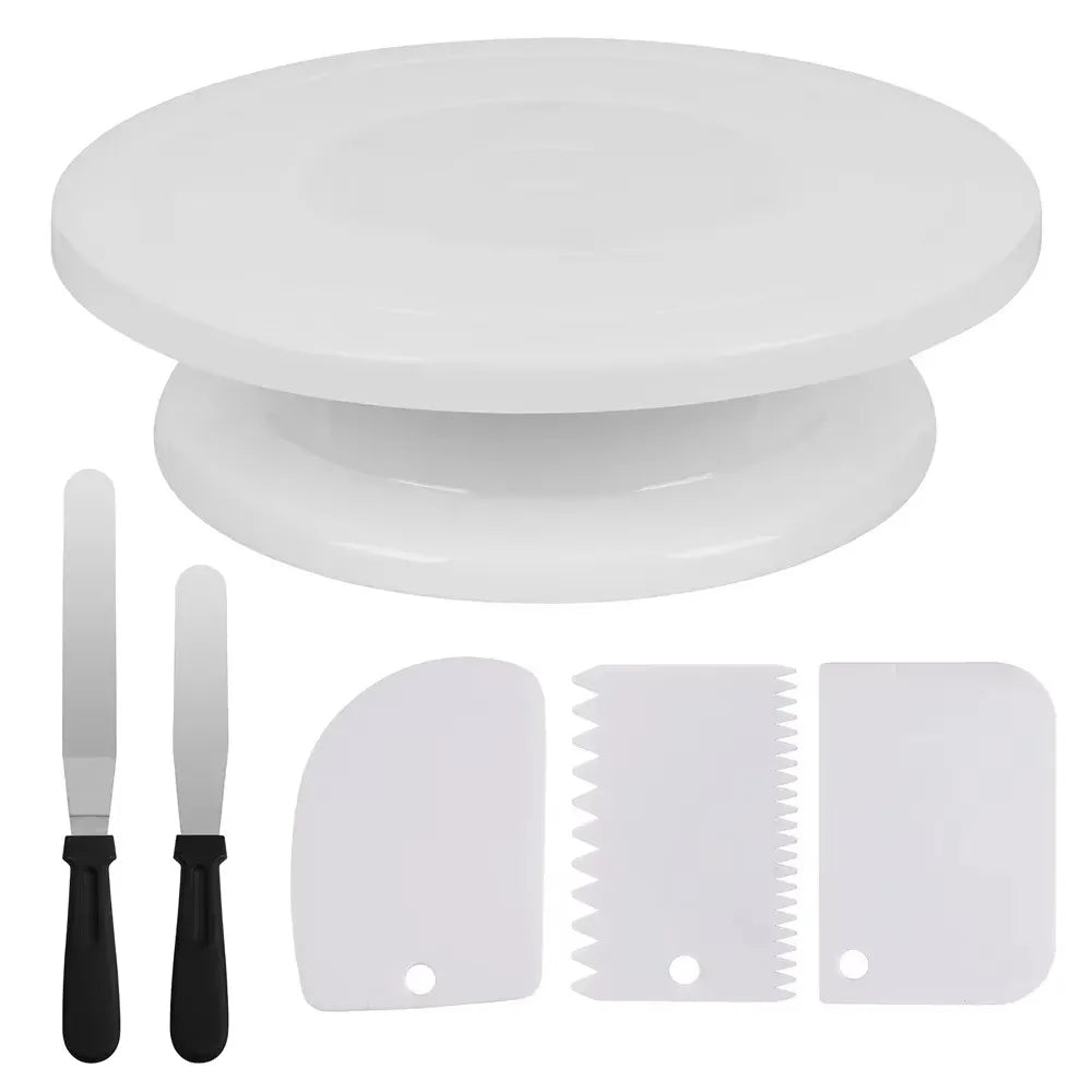 7Pcs Cake Making Tools Kit For Decorating Include Plastic Rotating Cake Turntable Icing Smoother/Spatula Cakes Leveler 0814