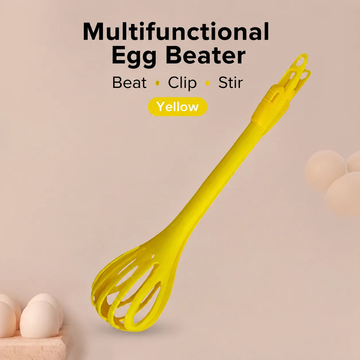 3 in 1 Multifunctional Egg Beater Whisk, Manual Baking Tool with Food Clip and Noodle Clip