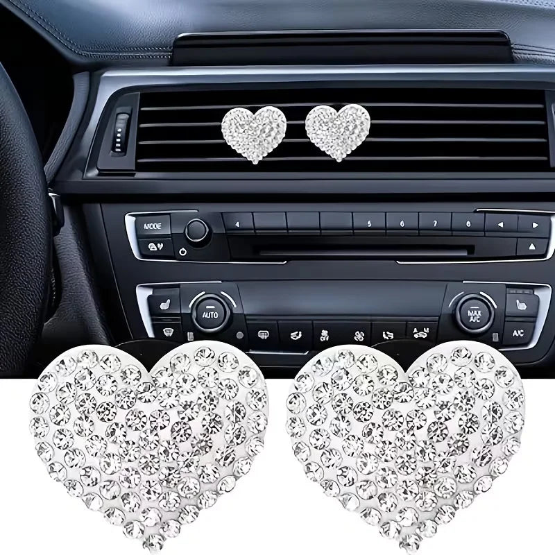 Valentine's Day Exclusive 2-Pack Sparkling Crystal Heart Car Air Vent Freshener Clips – Creative Car Interior Decor