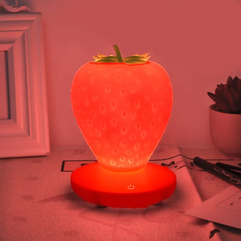 LED Strawberry Night Lamp USB Charing Bedside Lamp Silicon Touch-Sensor