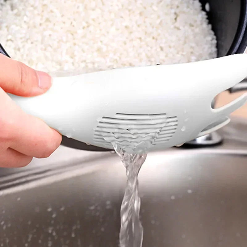 1PC Rice Sieve Spoon Kitchen Drain Colander With Handles Rice Bowl Strainer White Rice Washing Tools Sink Drain Household Tools