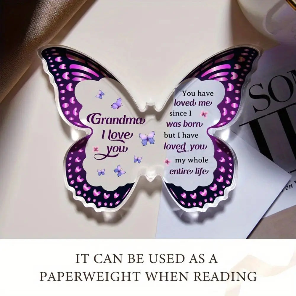 Butterfly Acrylic Plaque for Grandma – Gift from Grandchildren for Birthday, Mother’s Day & Christmas