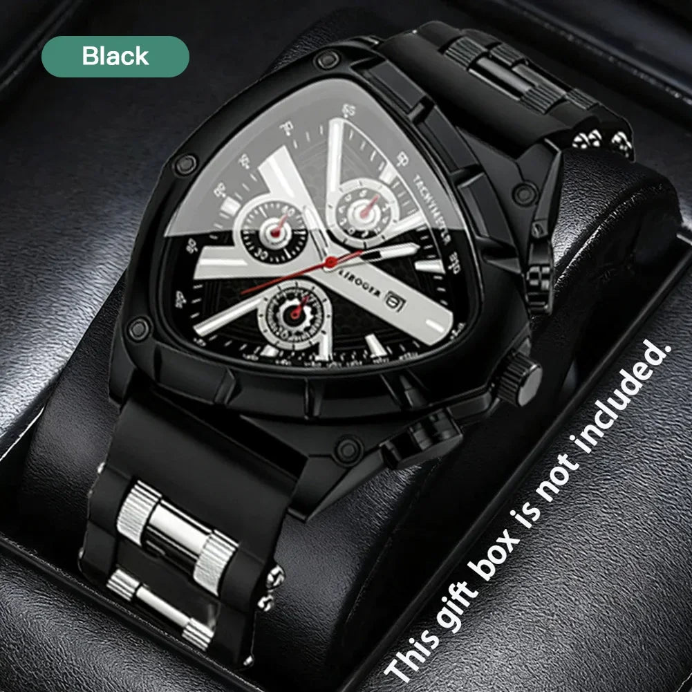 Men Universal Casual Quartz Watch Multifunctional Polygonal Three-Eye Dial Silicone Strap Auto Date Wristwatch Men Festival Gift