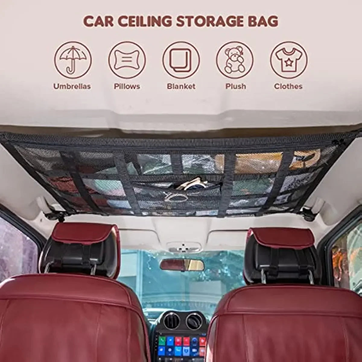 Upgrade Car Ceiling Cargo Net Pocket31.5"x21.6" Strengthen Load-Bearing and Droop Less Double-Layer Mesh Roof Storage Organizer