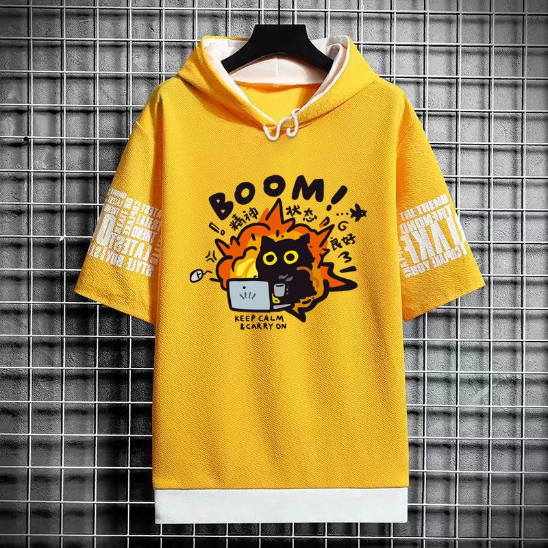 Harajuku Men's T-Shirt Hoodie Women Cartoon Cat Print Graphics T-Shirt Streetwear Funny Shirt Korean Fashion Short Sleeve Tops