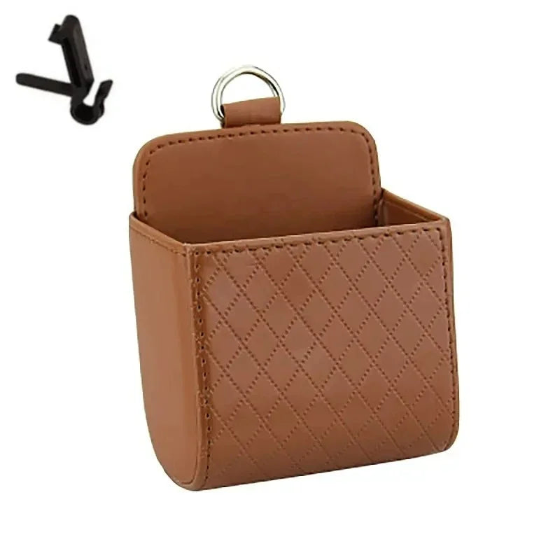 Car Storage Bag Car Air Outlet Debris Bag For Mobile Phone Key Sunglasses Vent Dashboard Tidy Hanging Leather Organizer Box 1pc