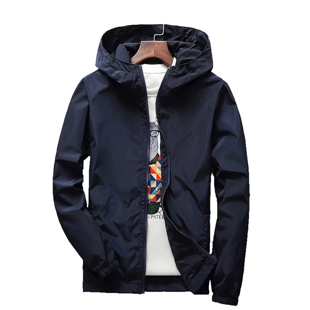 2025 Spring and Autumn New Youth Men's Fashion Casual Zipper Jacket Student Korean Edition Thin Top Solid Color Hooded Jacket