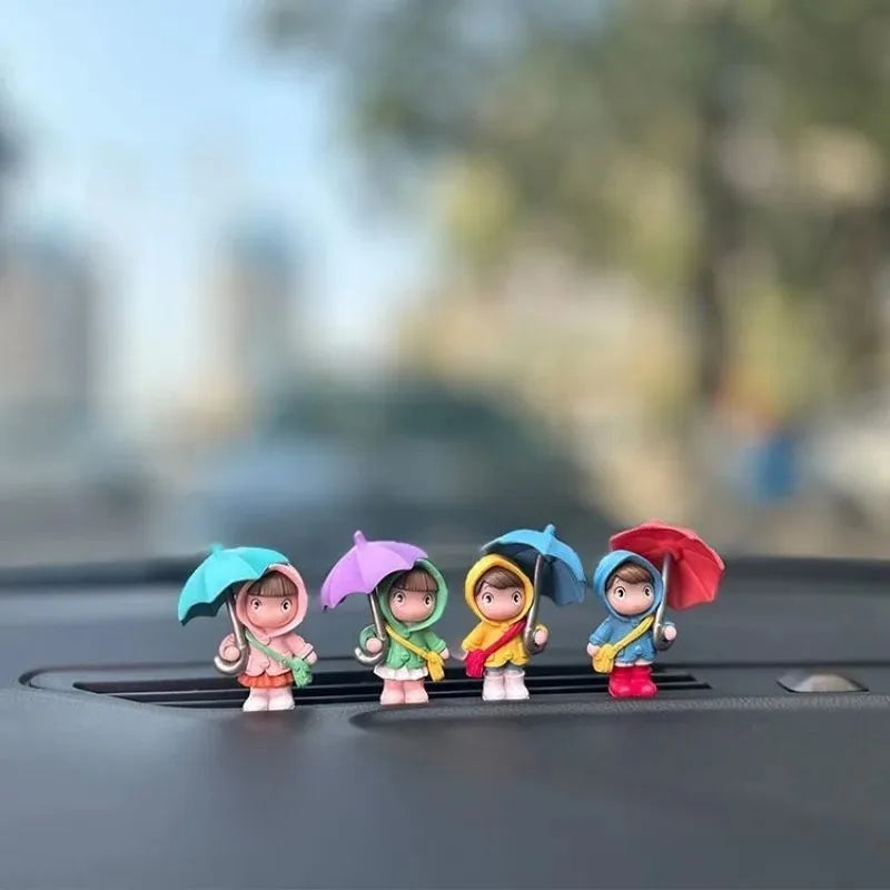 4pcs Raincoat Umbrella Doll Ornament, Cute Figure for Car Interior Decoration