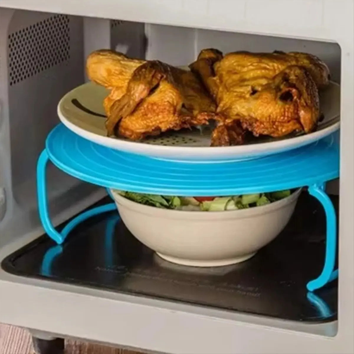 ABNH Microwave Heating Layered Steaming Tray Double-Layer Rack Bowl Rack Storage Rack Tools Kitchen Accessories Blue