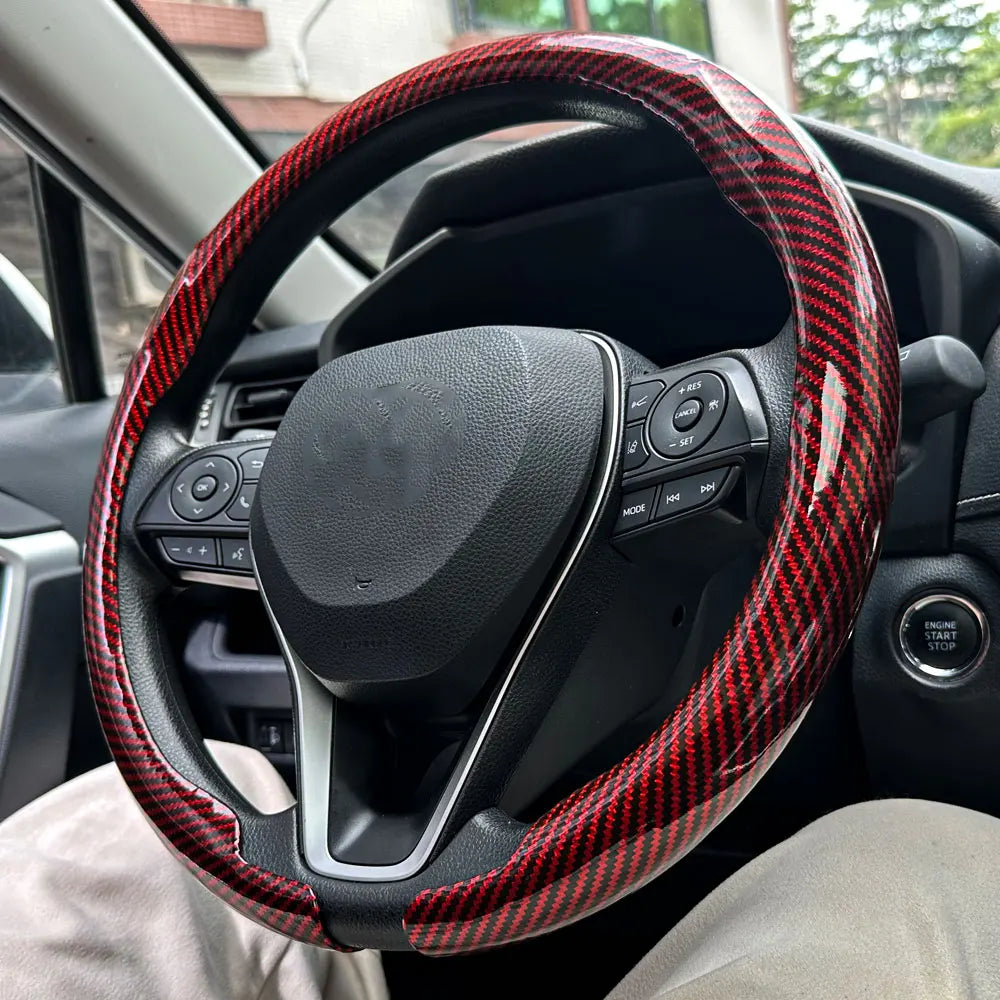 2025 New Universal Non-slip Luster Luxury Carbon Fiber Breathable Round Car Steering Wheel Cover Protector Auto Accessories