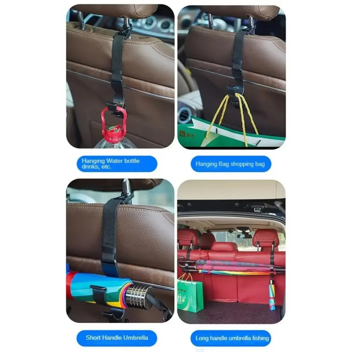 2Pcs Car Multifunctional Rear Seat Trunk Hooks Seat Backrest Umbrella Brackets Organizer Accessories Auto Storage Solution