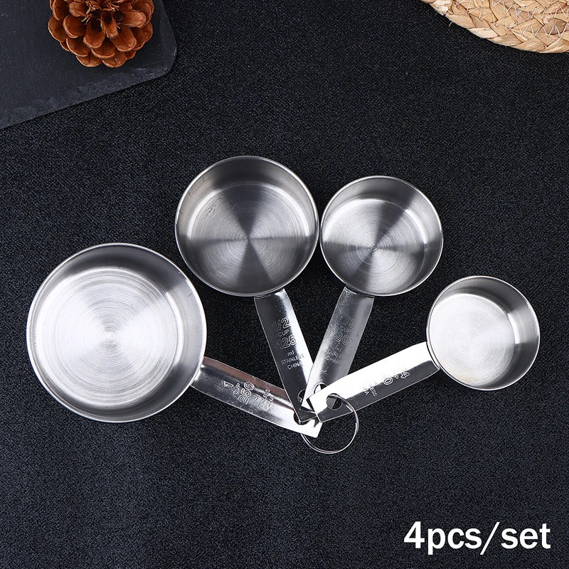 4/6/8Pcs Set Stainless Steel Measuring Spoon Cup With Scale Measuring Ruler Egg Beater Spoon Kitchen Baking Measuring Tool