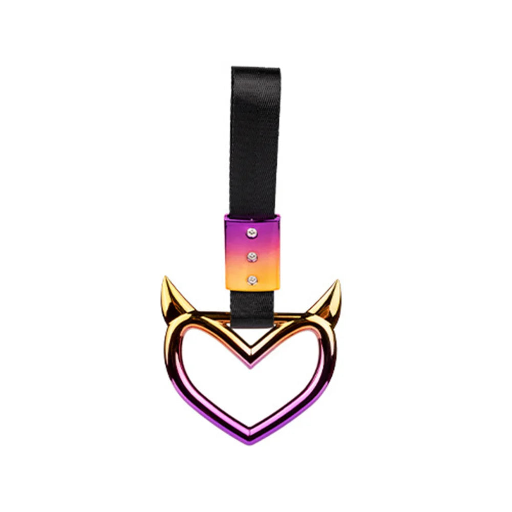 Gradient Devil Heart Tsurikawa Handle Strap, JDM Style Rearview Mirror & Bumper Decor, Car Interior & Exterior Accessory