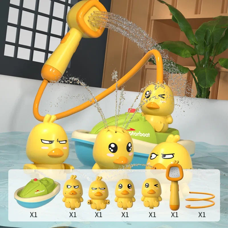 Cute Duck Bathtub Boat Toy with 3 Emotional Ducks Automatic Water Spray Toys