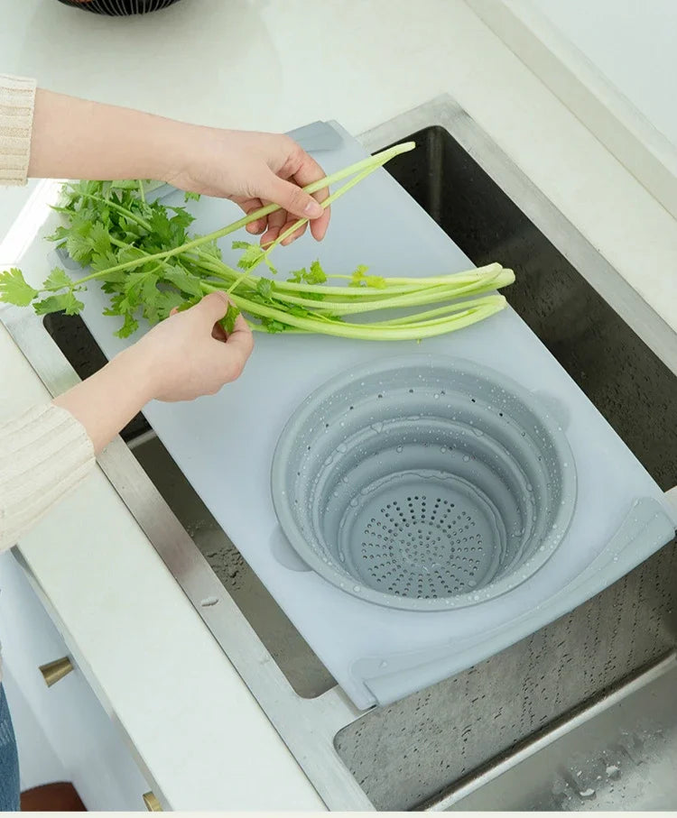 Innovative Multi-Functional 3 in 1 Chopping Board, Detachable Folding Drain Basket, Sink Cutting, Kitchen Tools
