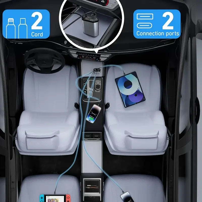 4 in 1 120W Car Charger Retractable Car Cigarette Lighter Adapter USB Type C Fast Charger Cable for IPhone Xiaomi POCO Samsung