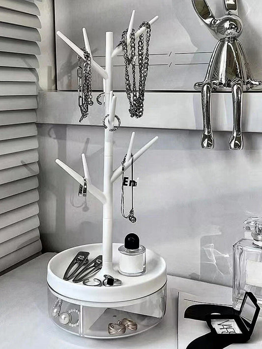 Elegant Rotating White Tree Branch Jewelry Storage Box