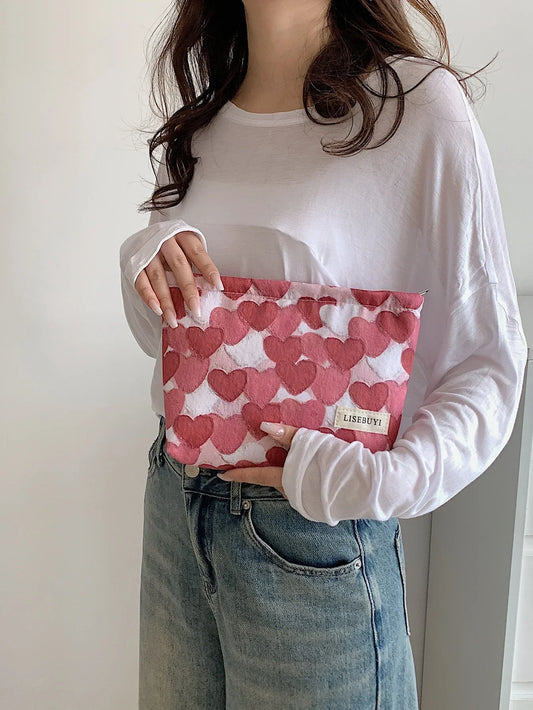 Red Heart Cosmetic Makeup Bag