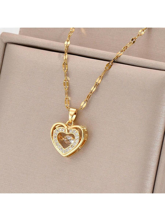 Gold-Plated Stainless Steel Cz Cube & Moving Heart