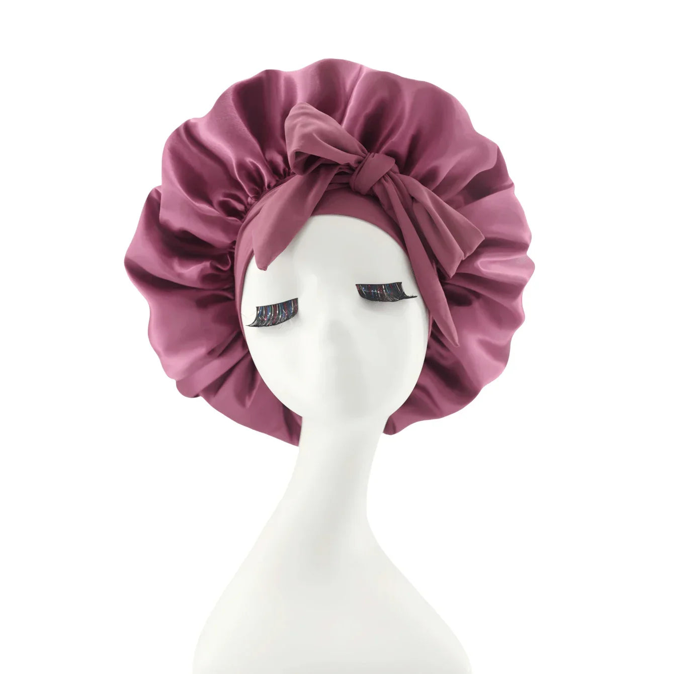 [Pink Satin Bonnet] Soft Luxurious Pink Satin Bonnet - Adjustable Tie Band & Bow Accent, Comfortable Ruffled Design For A Snug Fit, Hair Protection | Satin Cap | Smooth Satin Finish For Women & Men