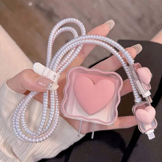 5pcs Pink Heart Shaped Charger Protector