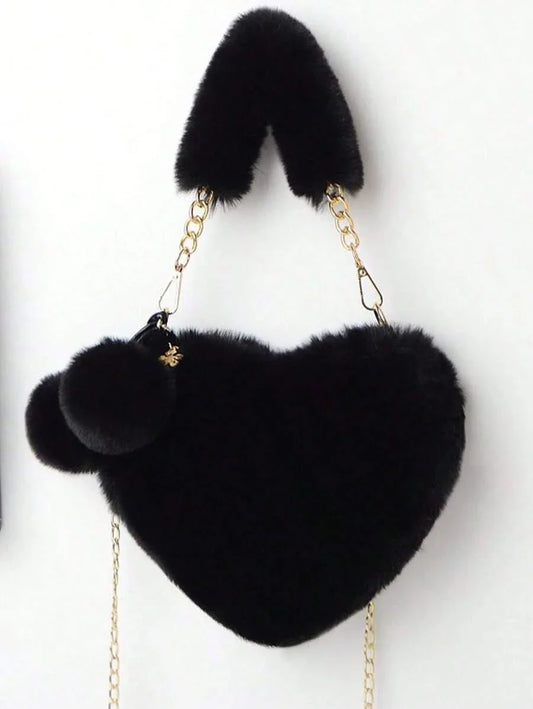 Furry Heart-Shaped Girls Purse