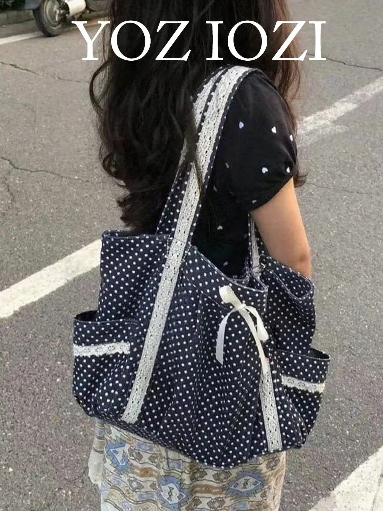 Polka Dot Heart Canvas Tote