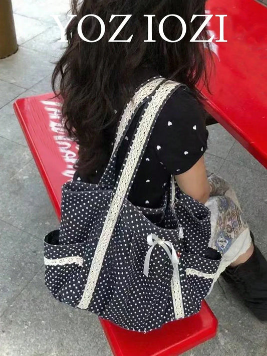 Polka Dot Heart Canvas Tote