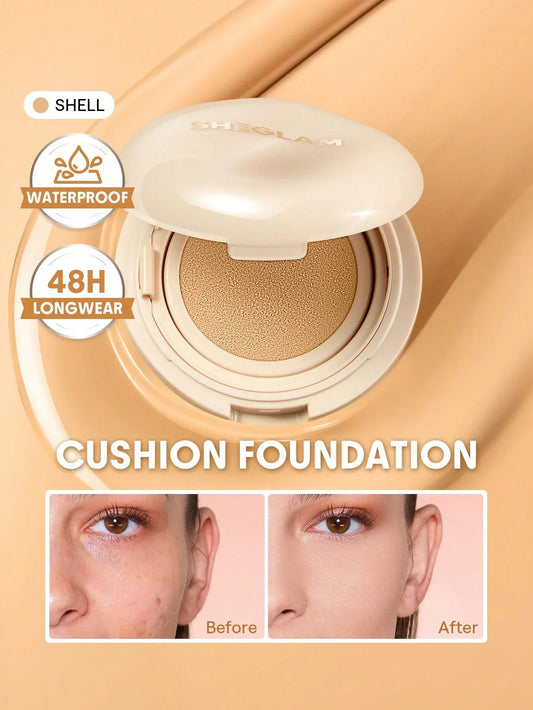 SHEGLAM Lock & Go Long-Lasting Cushion Foundation-Shell Brand Beauty Makeup Face Paint Cosmetic For Women Girls Perfect For Winter Ideal For Y2K Fancy Fashion Suitable For Birthday Gift Party Ready Best Color