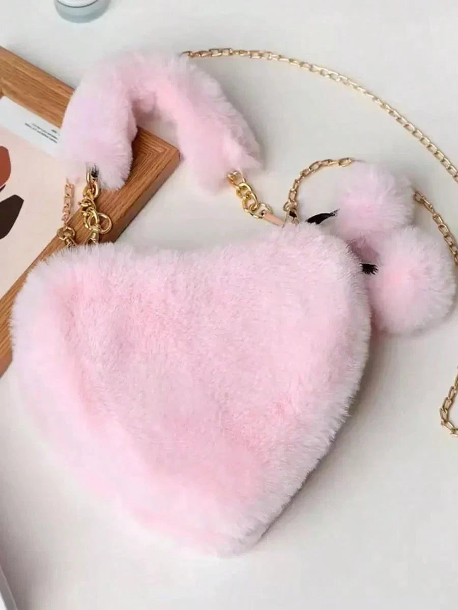 Furry Heart-Shaped Girls Purse