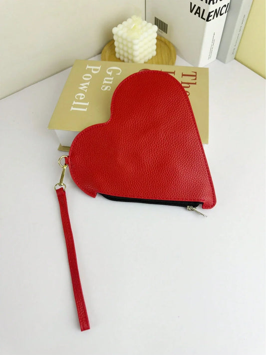 Red Heart-Shaped Wristlet Bag