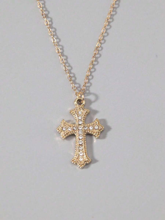 Vintage Gothic Style Rhinestone Cross Necklace