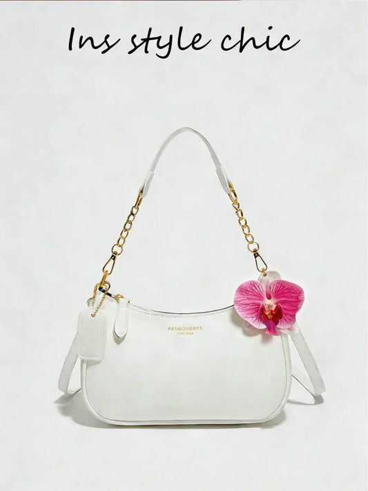 White Ladies' Shoulder Bag Made Of PU Material