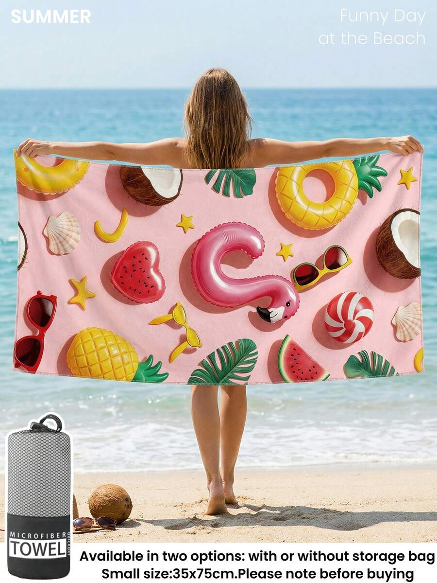 1pc Printed Beach Towel, Summer Fruit Pattern Swimwear