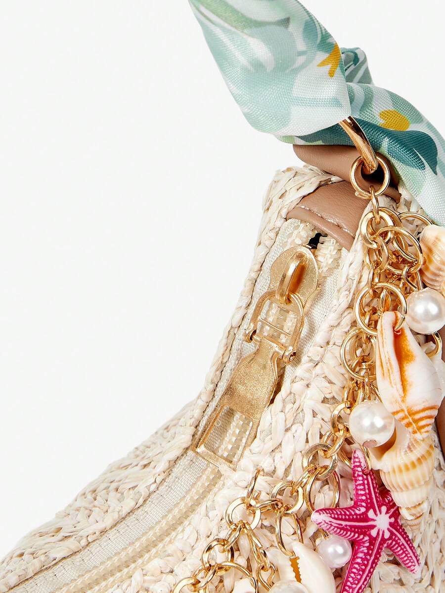 ROMWE Fairycore Summer Beach Starfish Series Woven Shoulder Bag