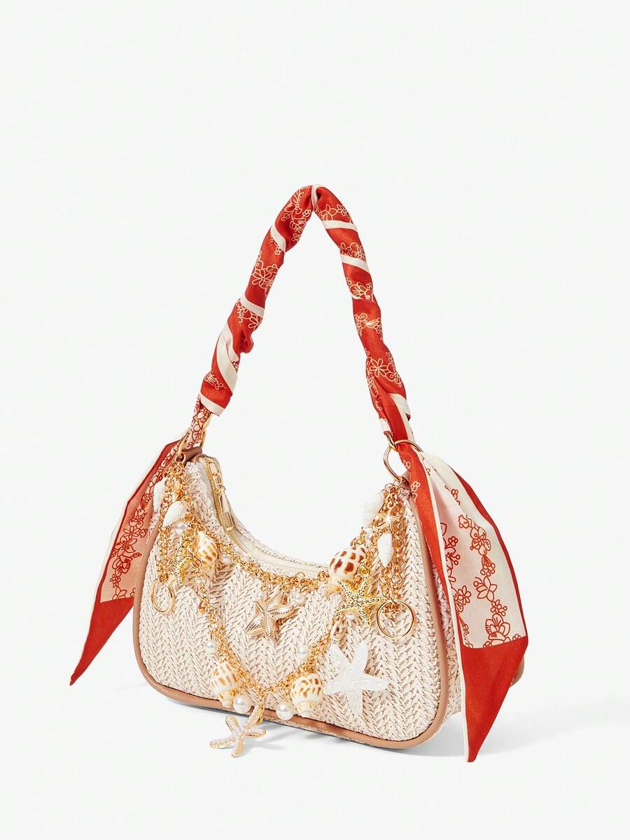 ROMWE Fairycore Summer Beach Starfish Series Woven Shoulder Bag