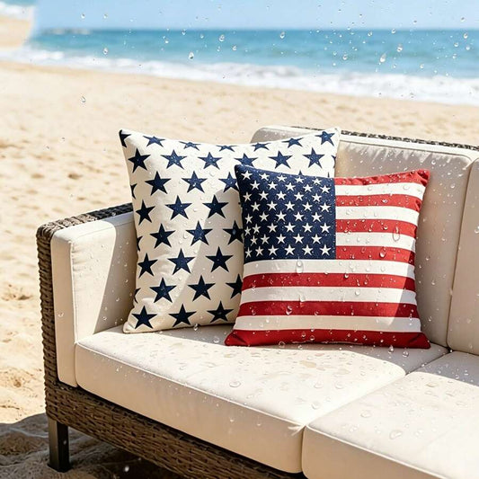2pcs American Flag Waterproof Throw Pillow Cover Stars