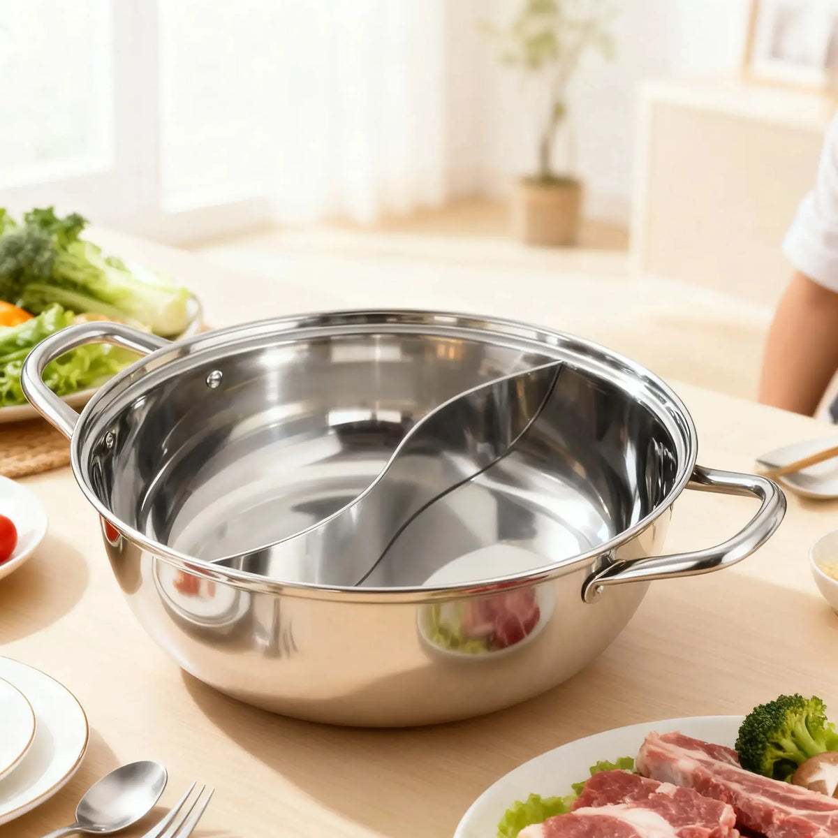 Stainless Steel Divided Hot Pot Cooking Pot Double Favor Fit Induction Cooktop Gas Stove for Family Party Home Picnic 30/32/34/3