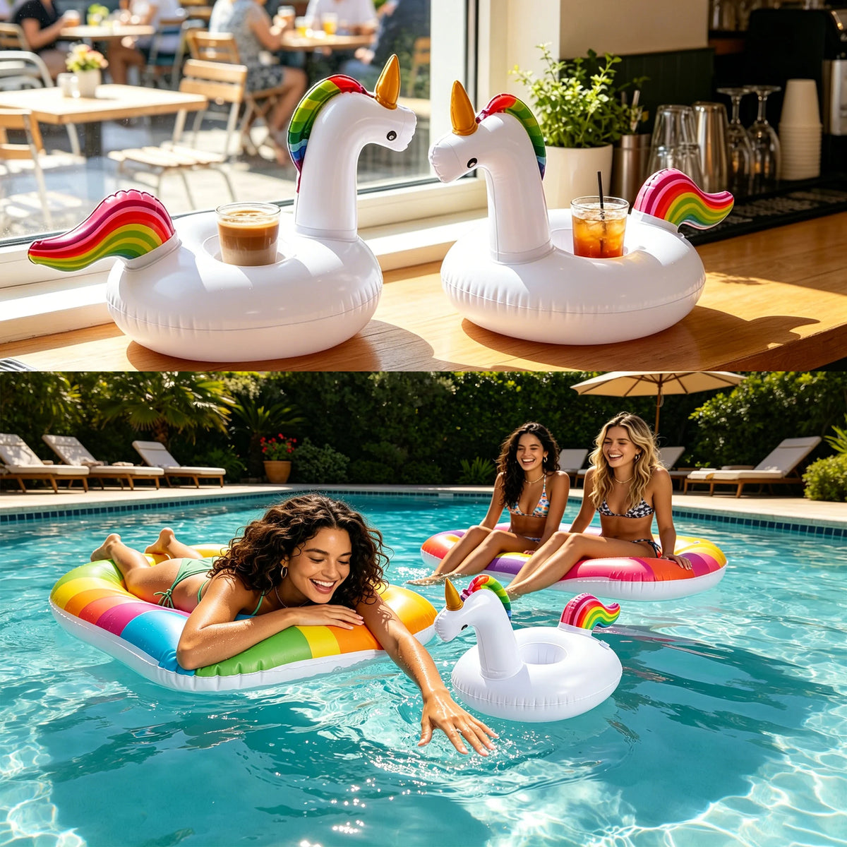 Unicorn Inflatable Ice Bar Single Hole Drink Holder Floating Cooler Tray of PVC Summer Pool Beach Party Beverage Float Supplies
