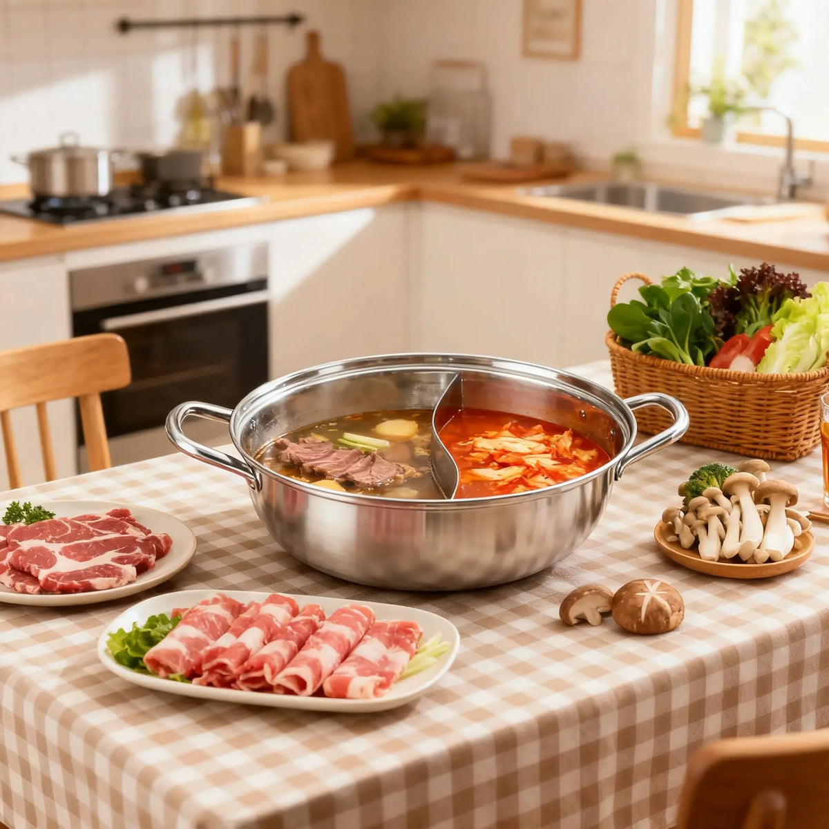 Stainless Steel Divided Hot Pot Cooking Pot Double Favor Fit Induction Cooktop Gas Stove for Family Party Home Picnic 30/32/34/3
