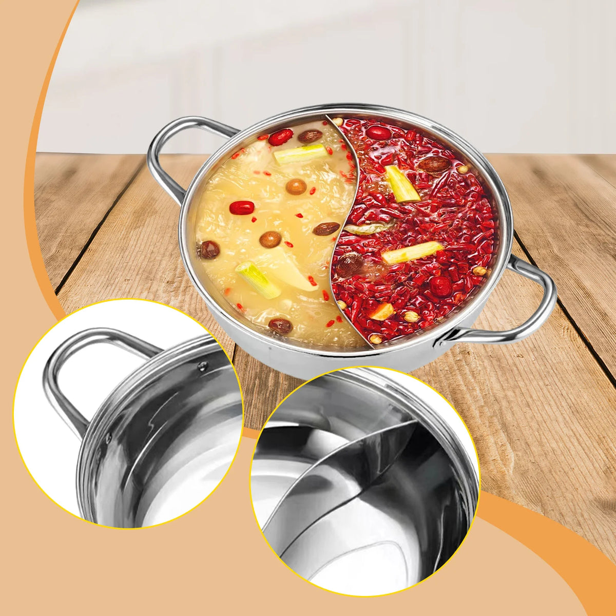Stainless Steel Divided Hot Pot Cooking Pot Double Favor Fit Induction Cooktop Gas Stove for Family Party Home Picnic 30/32/34/3