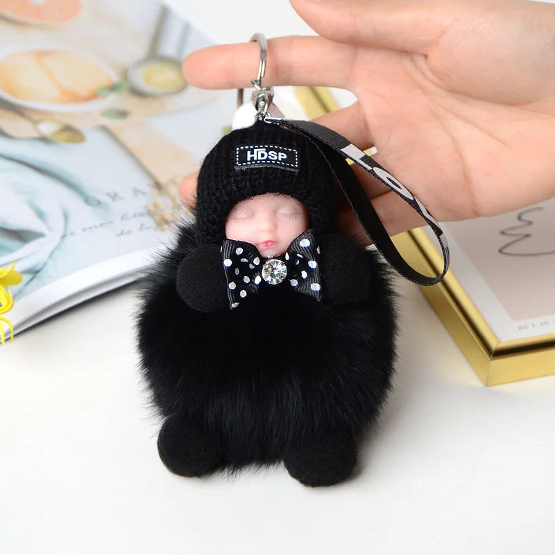 Pompom Sleeping Doll Keychain Cute Fluffy Plush Doll Keychains Women Girl Bags Keyrings Cars Key Ring  Gift Charming  Decoration