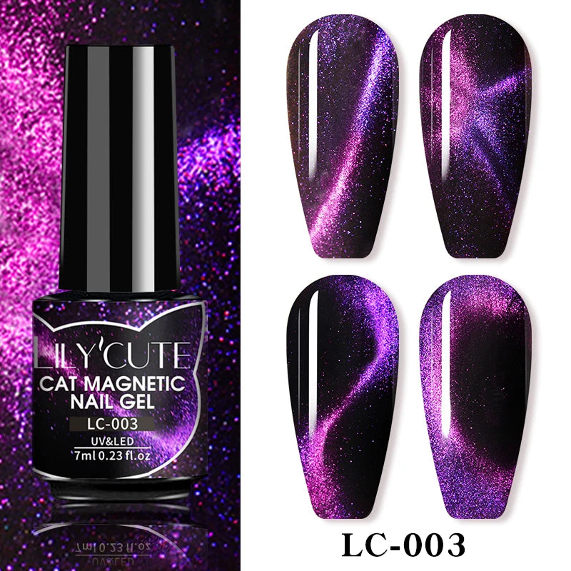 LILYCUTE 7ml 9D Cat Magnetic Gel Nail Polish Iridescent Magnet Semi
