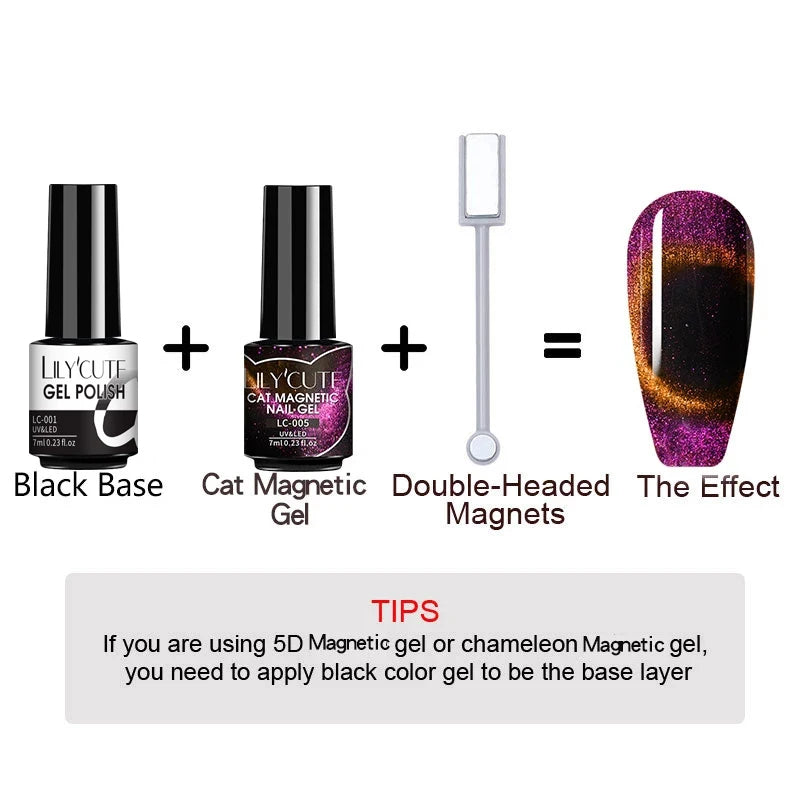 LILYCUTE 7ml 9D Cat Magnetic Gel Nail Polish Iridescent Magnet Semi