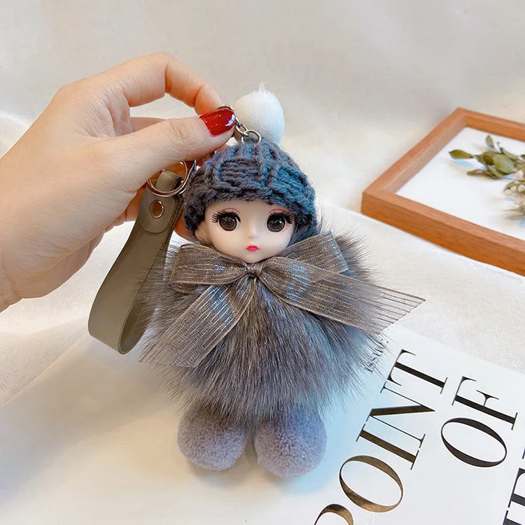 Pompom Sleeping Doll Keychain Cute Fluffy Plush Doll Keychains Women Girl Bags Keyrings Cars Key Ring  Gift Charming  Decoration
