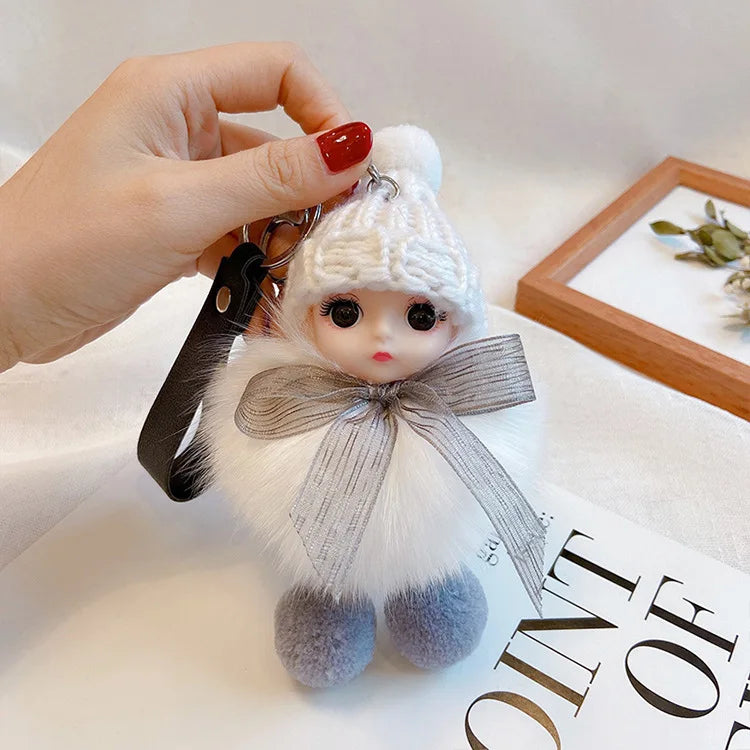 Pompom Sleeping Doll Keychain Cute Fluffy Plush Doll Keychains Women Girl Bags Keyrings Cars Key Ring  Gift Charming  Decoration