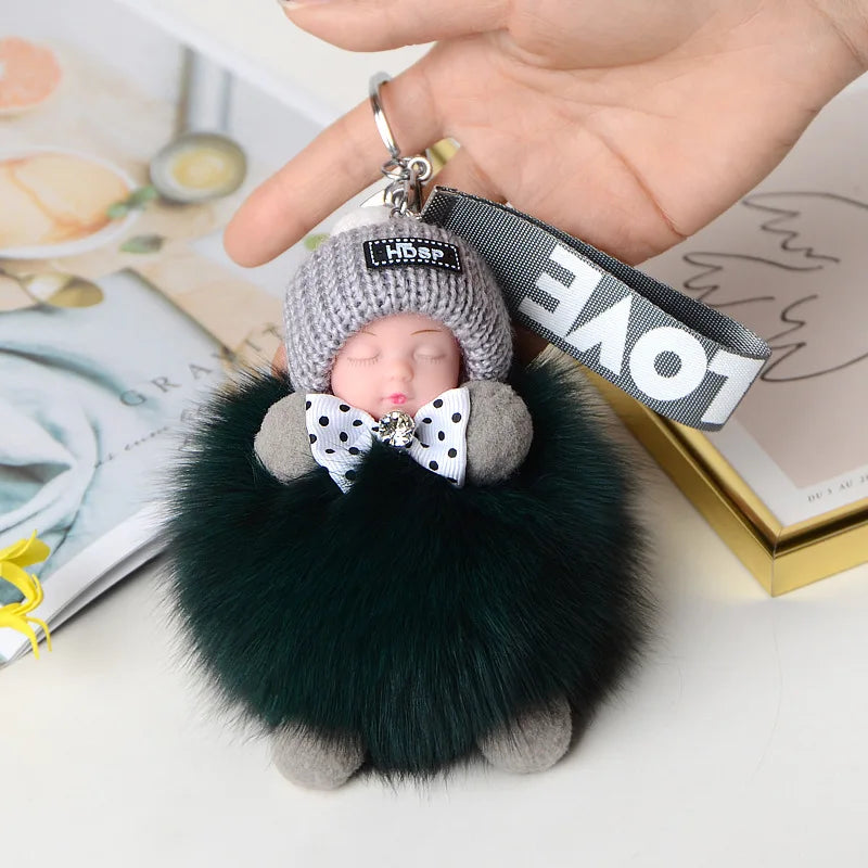 Pompom Sleeping Doll Keychain Cute Fluffy Plush Doll Keychains Women Girl Bags Keyrings Cars Key Ring  Gift Charming  Decoration