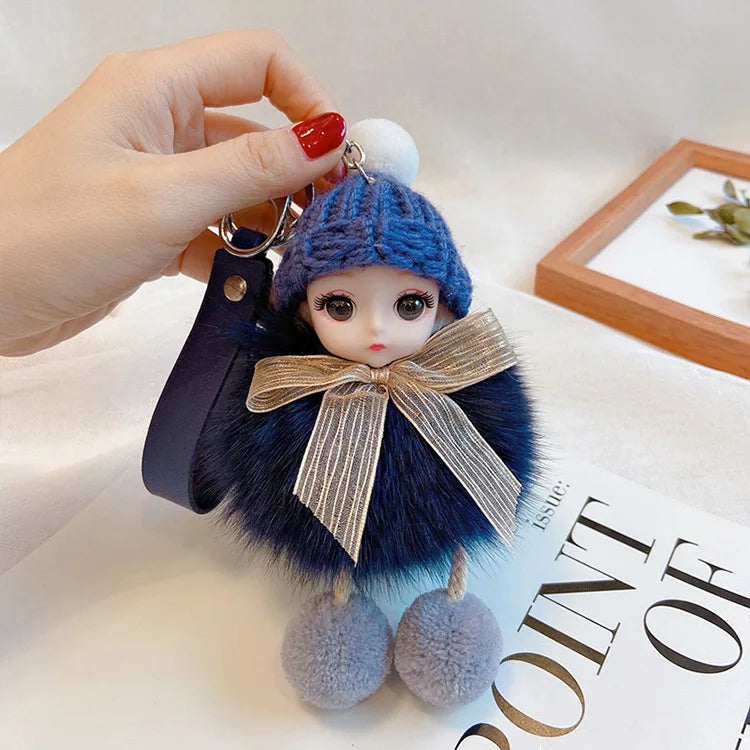 Pompom Sleeping Doll Keychain Cute Fluffy Plush Doll Keychains Women Girl Bags Keyrings Cars Key Ring  Gift Charming  Decoration