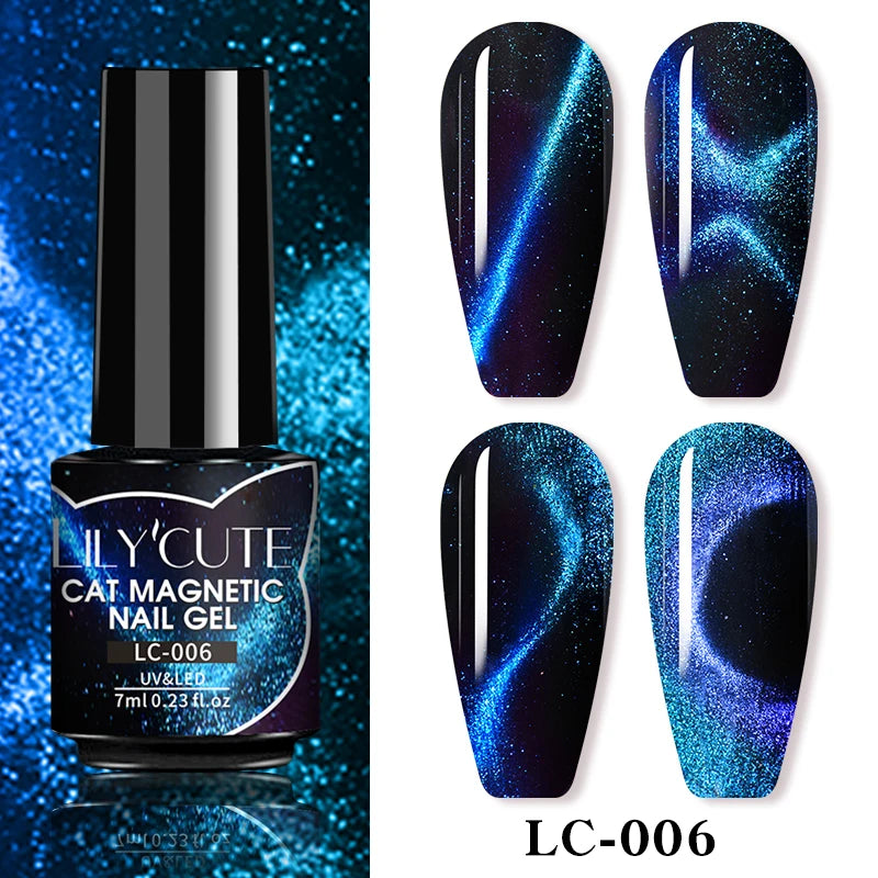 LILYCUTE 7ml 9D Cat Magnetic Gel Nail Polish Iridescent Magnet Semi